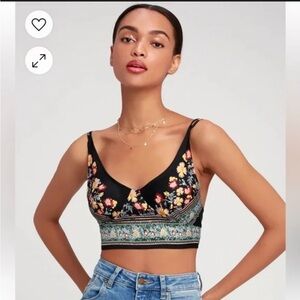 Floral Black Crop Top